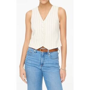 J Crew Striped Linen Vest 8 Blouse Shirt Top 90s Y2K White Tan CI314 J.Crew